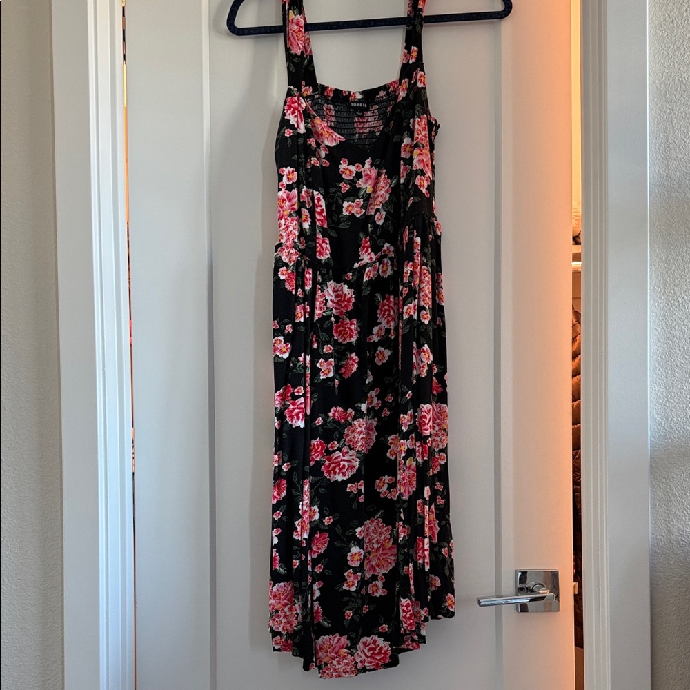 Torrid Black Floral Dress with Pink Roses